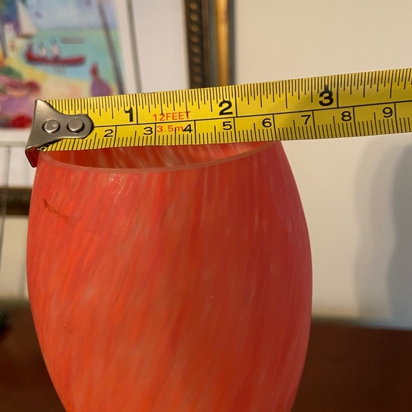 CARLO MORETTI Orange Red Tall 15” Thin Art GLASS Satin “SATINATO” VASE Murano - Picture 7 of 8